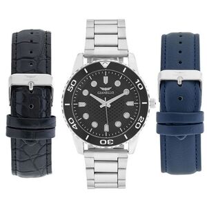 GIANELLO MEN'S WATCH GIANELLO REGAL SILVER INTERCHANGEABLE 3 STRAP WATCH SET NEW